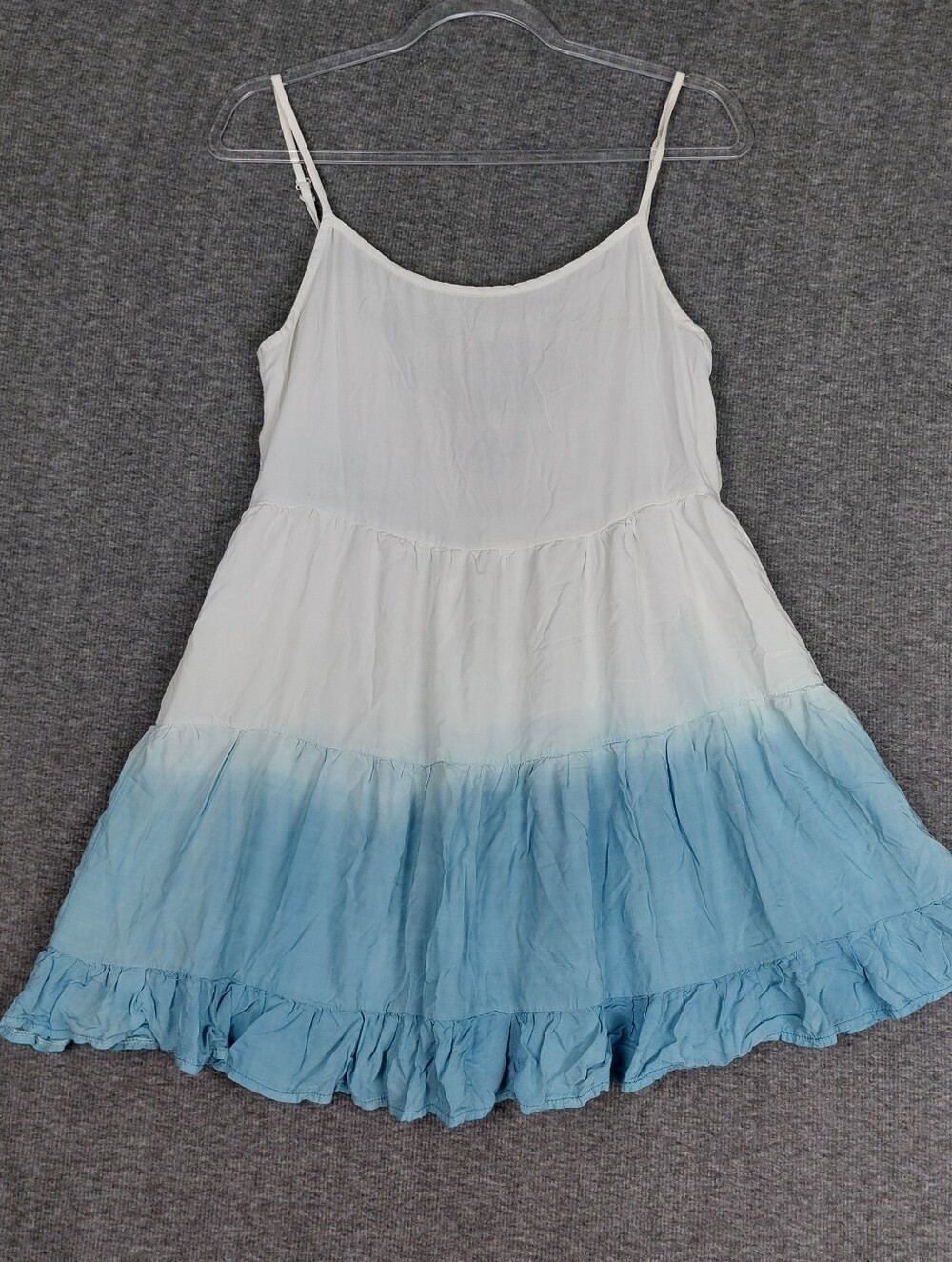 BEACH BY EXIST WOMENS WHITE BLUE OMBRE DIP DIE BEACHY SUMMER MINI SUNDRESS XS